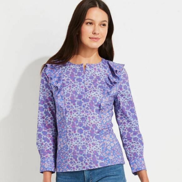 Vineyard Vines Floral Ruffle Button Front cotton Top Size 8 - Picture 9 of 13
